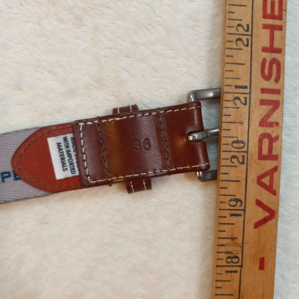 Peter Millar Belt Size 36 Light Green W/ PDJI Logo Brown Leather GOLF BOATING
